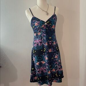 Y2k Mudd Black and Blue Floral Dress